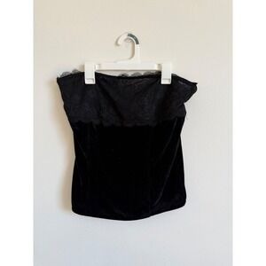 Free People Black Velvet Lace Trim Tube Top Strapless Corset Zip Back OB2437521